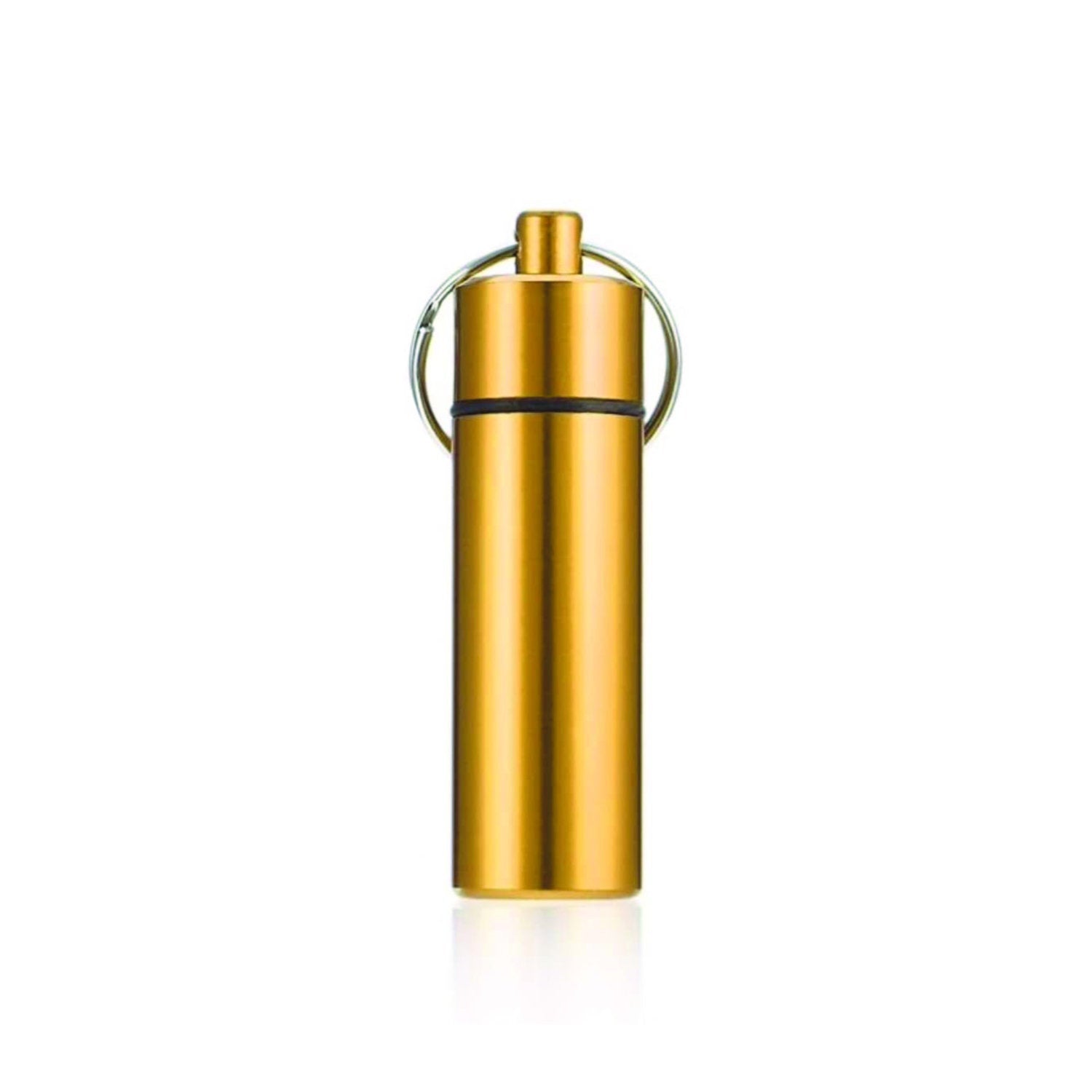 Produkte Aufbewahrungsbox Wasserdichte Aluminium Pillenbox Bottle Spender Dispenser Fashion steel bottle Removable Schlüsselanhänger in gold