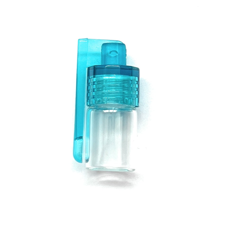 Dispenser with fold-out spoon, clear with screw cap in turquoise including funnel